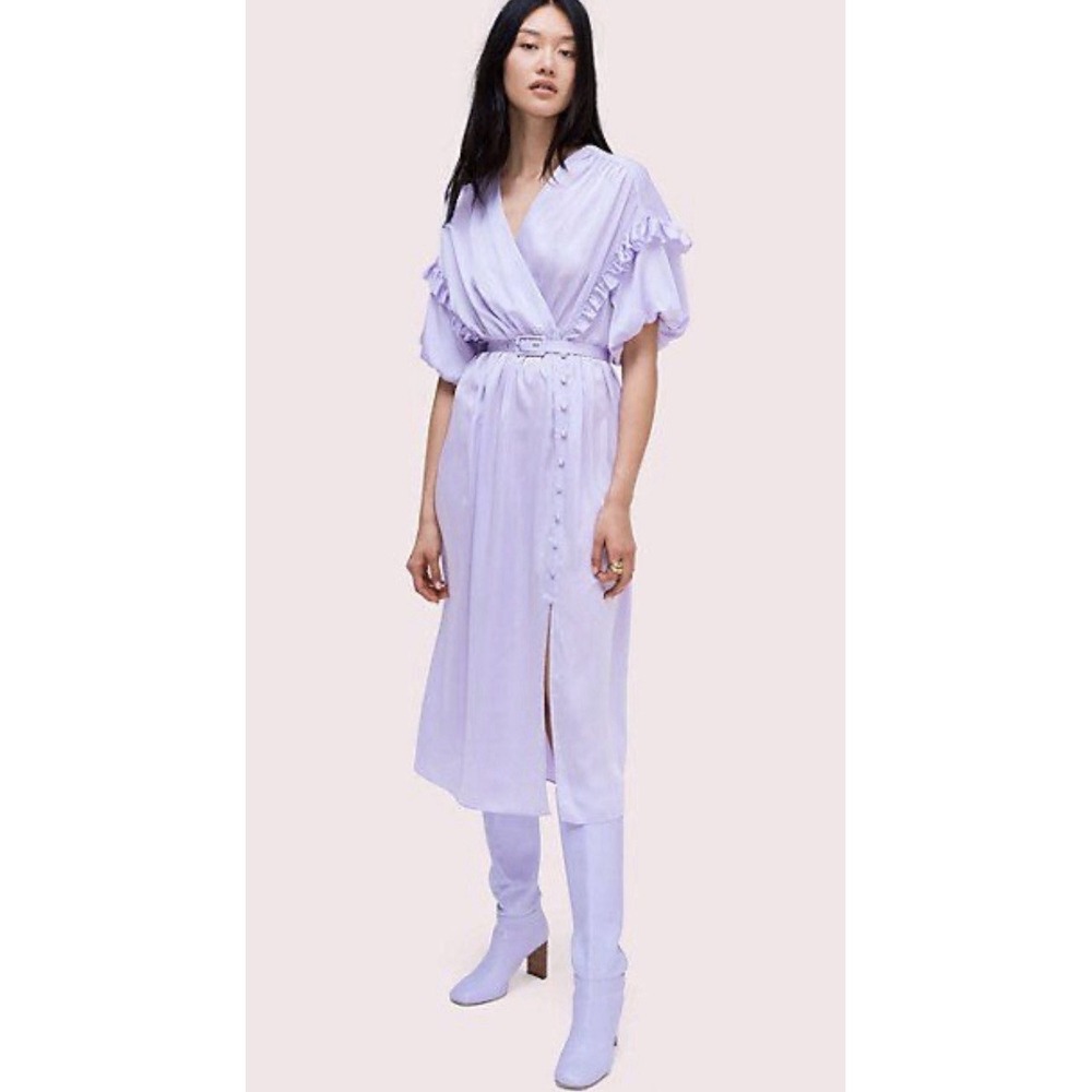 Kate Spade Satin‎ Midi Dress, Frozen Size 8 Lavender Victorian Belted Fairy